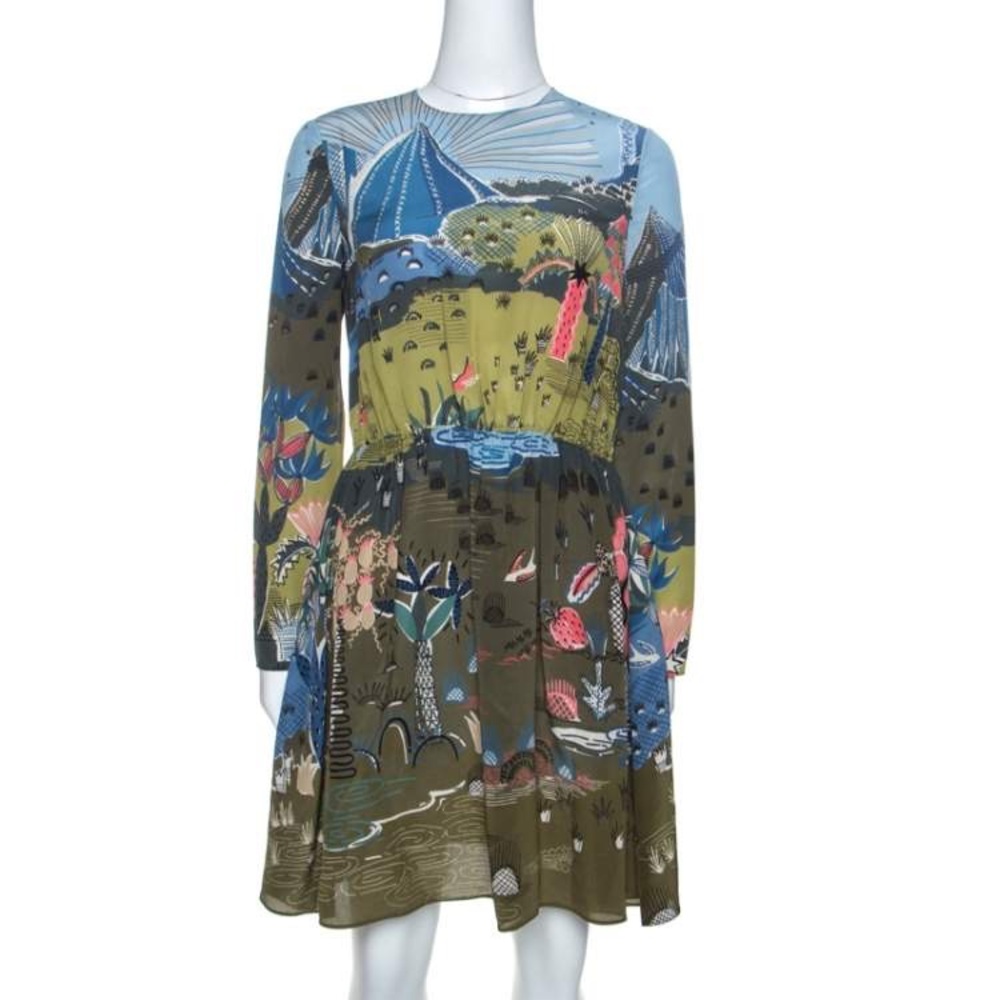 Valentino Garden of Delight Silk Long Sleeve Dress, Size 8